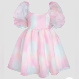 Pastel color block square-neck puff sleeve dress size Small